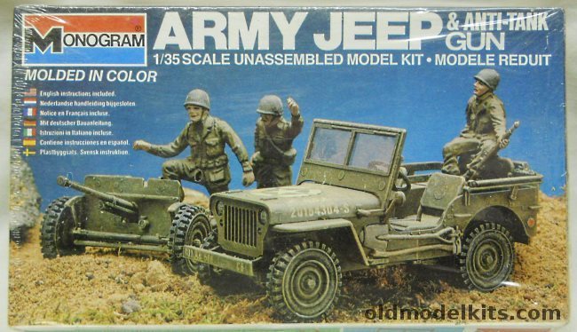Monogram 1/35 Army Military Jeep With Anti-Tank Gun - With 3 GIs - M3-37mm Field Gun, 6302 plastic model kit